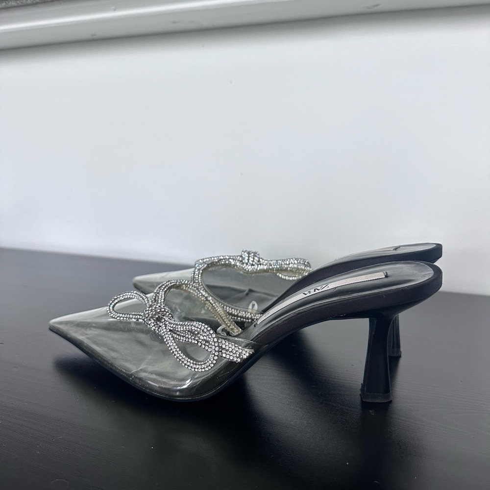 Zara Black Heeled Mules with Sparkling Accents